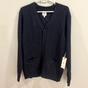 Craft+Flow Men’s navy cable knit cardigan sweater size medium NWT